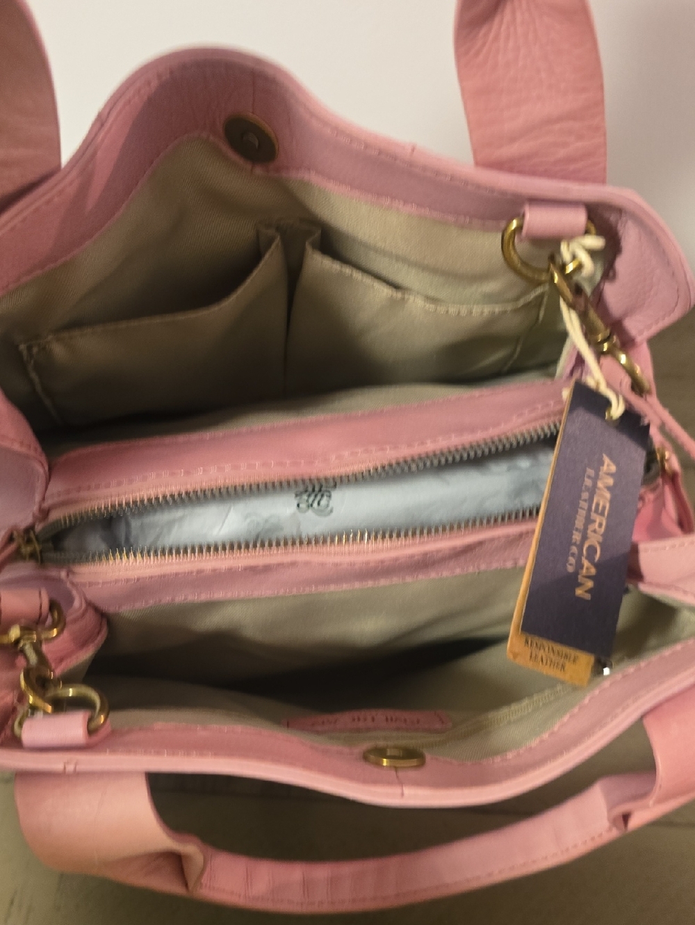 American Leather ComapanyPink Leather Shoulder Bag with Top Handle - Picture 5 of 8